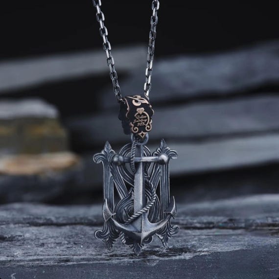 Sterling Silver Anchor Necklace for Men - Personalized Initial Pendant