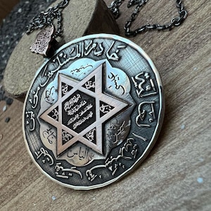 The Grand Pentacle Of Solomon Silver Necklace Charm, Talisman Necklace Solomon Amulet Necklace, Hexagram Necklace, Islamic Gift, Jewish Gift