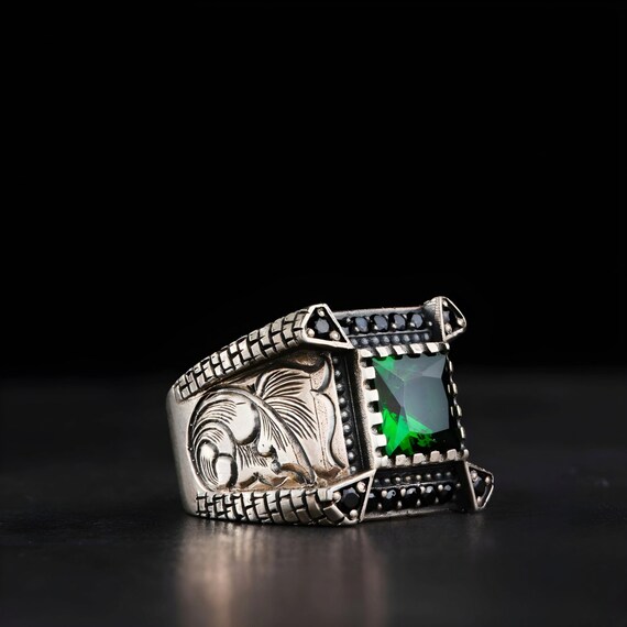 Handmade Green Zirconia Sterling Silver Ring: Turkish Gemstone Jewelry