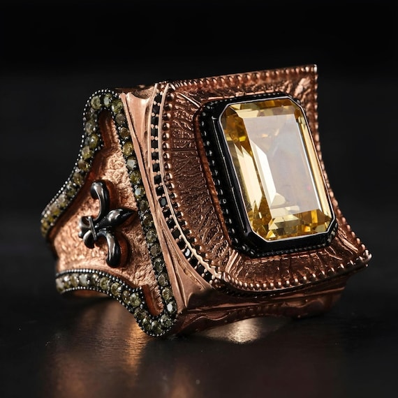 Sterling Silver Rose Plated Zircon Ring: Ottoman Shah Model