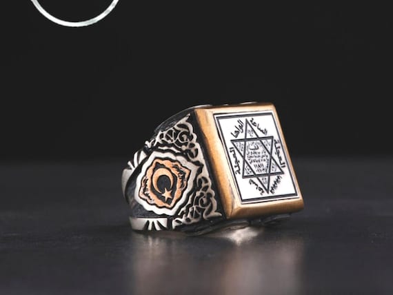 Square Talismanic Seal Sterling Silver Ring: Solomon Star Engraved