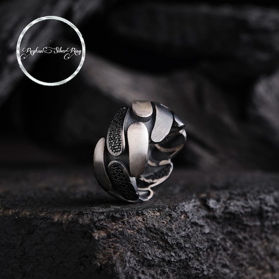 Black Zircon Sterling Silver Wedding Band - Handmade Turkish Ring