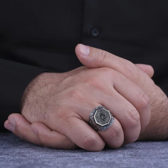 Islamic Prayer Embroidered 925 Silver Ring - Handmade Jewelry