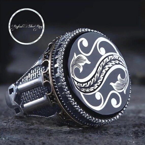 Unique Oltu Jet Stone Gemstone Ring - Masculine Gift with Turkish Artistry