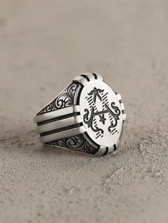 Monogram MA Sterling Silver Claw Ring - Personalized Men's Jewelry