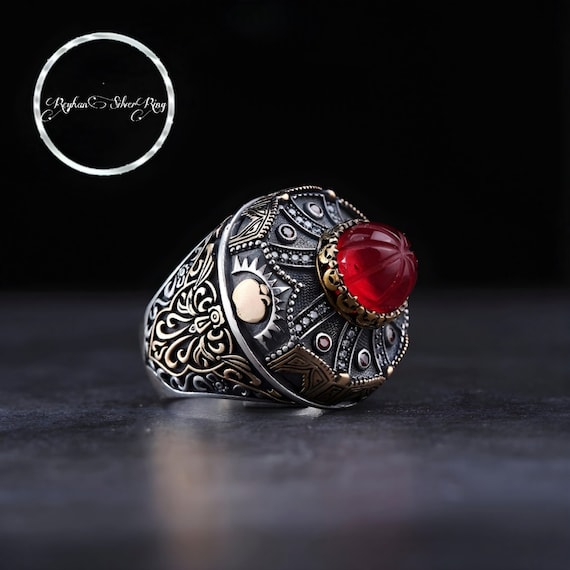 Red Onyx Sterling Silver Ring: Handmade Ottoman Turkish Jewelry