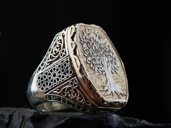 Tree of Life Sterling Silver Ring: Ottoman Seljuk Motif, Adjustable