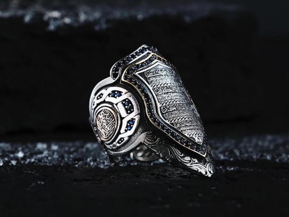 Quran Surah Silver Archer Ring 925 – Felak, Nas, Ihlas, Kafirun – Islamic Zircon Men Ring