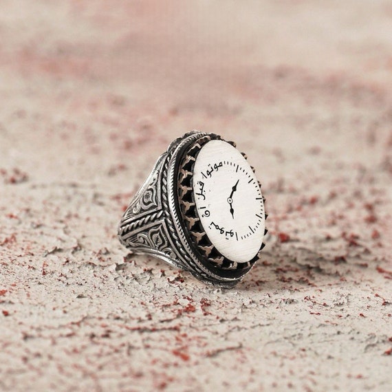 Islamic Sterling Silver Oval Ring: Arabic Calligraphy, Die Before You Die
