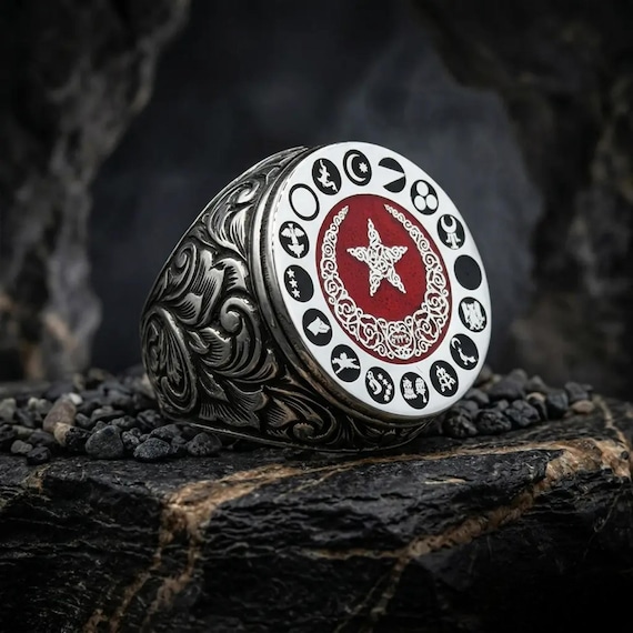 Personalized 925 Sterling Silver Ring with 16 Turkish States Symbol