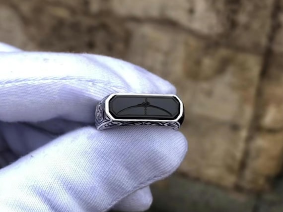 Engraved Agate Stone 925 Sterling Silver Islamic Ring – Handmade Men’s Wedding & Engagement Band