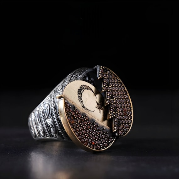 Tawhid Symbol Sterling Silver Ring with Atom Stone - Customizable