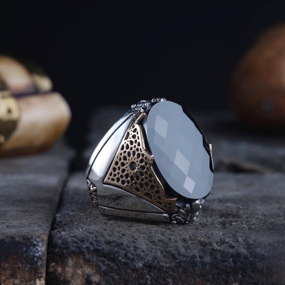 925 Sterling Silver Zircon Stone Ring: Seljuk Ottoman Style