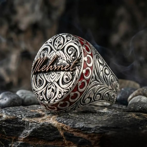Custom Name Silver Ring, Personalized Engraved Mens Jewelry