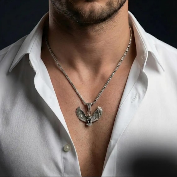 Eagle Silver Necklace for Men / Flying Eagle Pendant / Winged Eagle Medallion