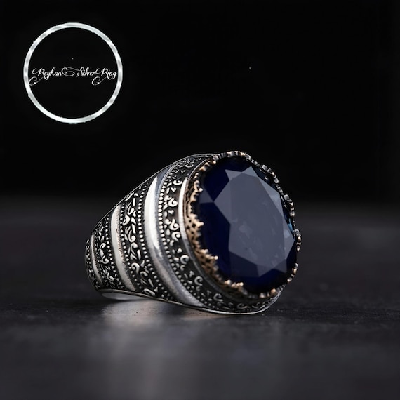 Handmade Navy Onyx Sterling Silver Ring - Turkish Gemstone Jewelry