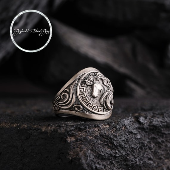 Long Mane Unicorn Silver Ring, Jewelry with Special Patterns on the Sides