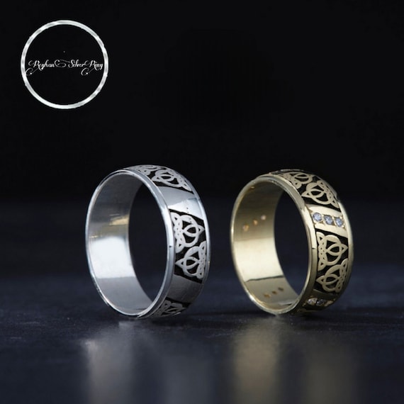 Handmade Sterling Silver Wedding Ring: Carved Zircon Stone Band