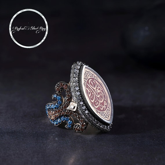 925 Sterling Silver LOVE Ring: Citrine & Blue Topaz, Adjustable