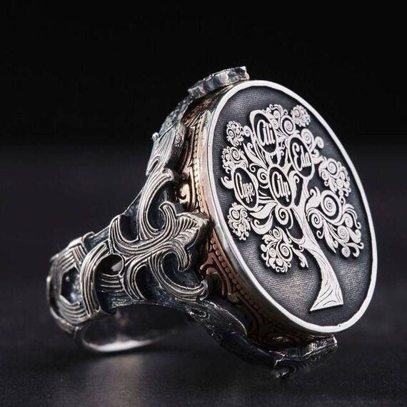 Family Tree Name Ring: Adjustable Sterling Silver Men's Gift