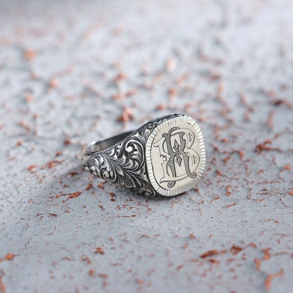 Sterling Silver Initial Ring: Personalized Monogram Jewelry