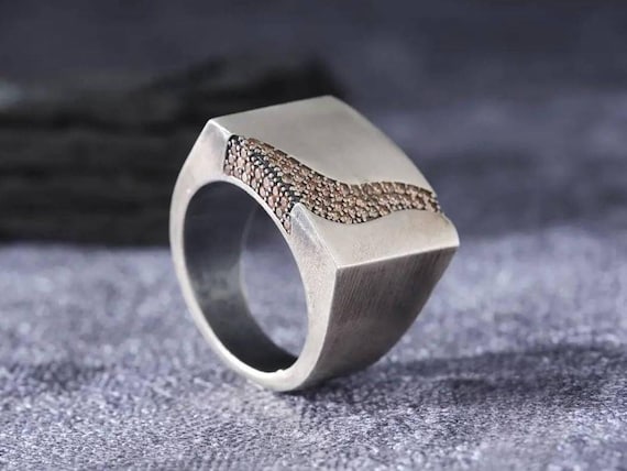 Citrine Square Ring, 925 Silver Men’s Statement Jewelry