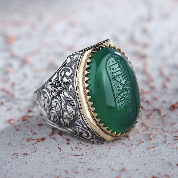 Mashallah Agate Sterling Silver Men's Ring: Islamic Jewelry
