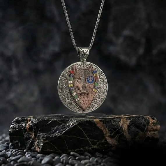 Wolf Pendant Necklace for Men – 925 Sterling Silver, Personalized Name Medallion, 3 cm