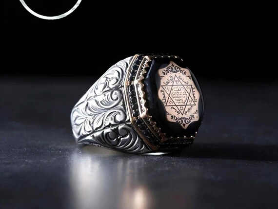 Seal of Solomon Ring: Amber & Sterling Silver Talisman, Turkish Handmade
