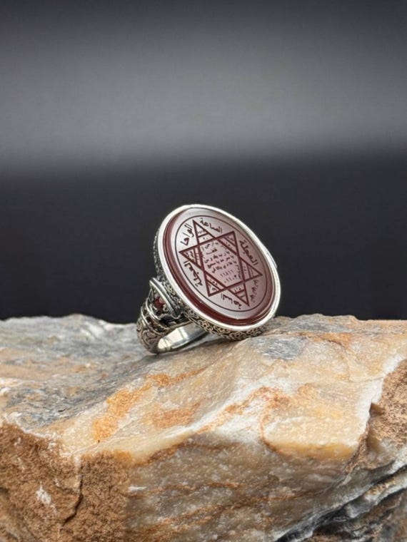 Red Agate Solomon Seal Ring – Sterling Silver Protective Talisman