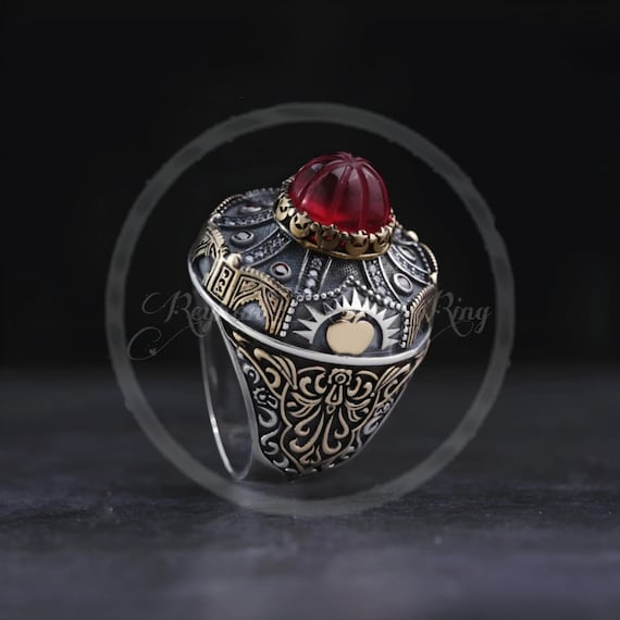 Otag Tent Model Fire Amber Ring - Ottoman and Turkish Culture Motif Silver Ring