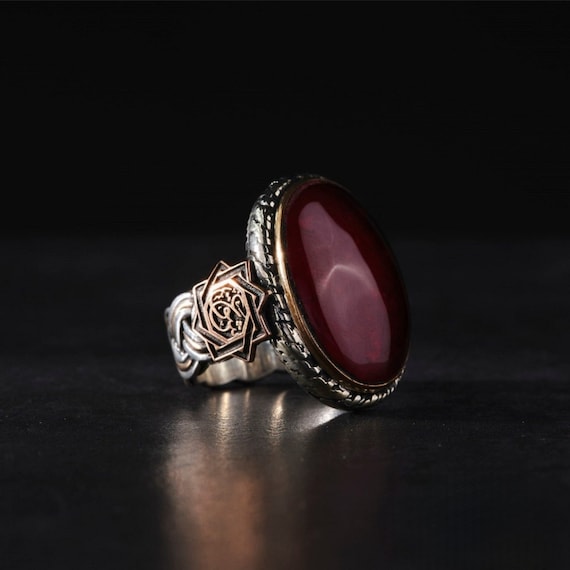 Handcrafted 925 Sterling Silver Red Amber Stone Ring - Valentine's Gift