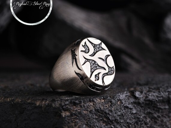 Engraved Sterling Silver Ring: Black Topaz, Customizable Men's Jewelry