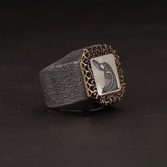 Handmade Oxidized Sterling Silver Men's Ring | Rumi & Vav Engraved