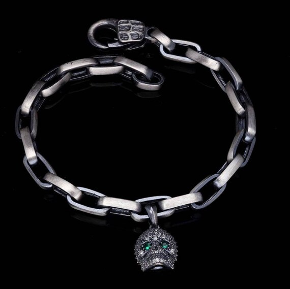 Skull Chain 925 Sterling Silver Bracelet with Zircon