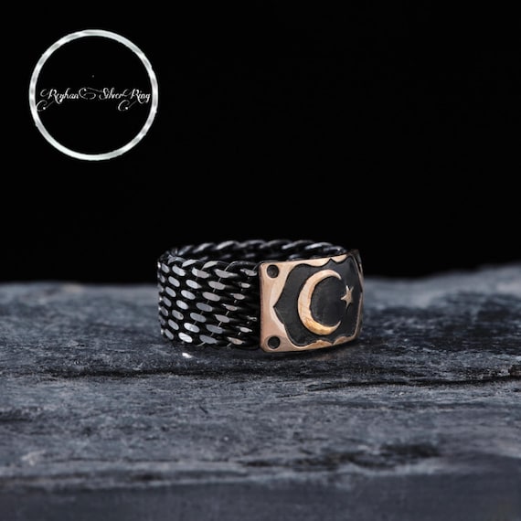 Moon and Star Knitted Kazaz Silver Wedding Ring