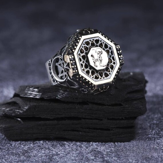 Letter Sterling Silver Mens Ring: Turkish Ottoman Style, Adjustable