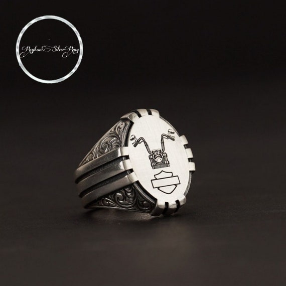 Sterling Silver Biker Ring: Handmade Motorcycle Jewelry Gift