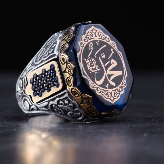 Unique Handcrafted Ottoman Jewelry - Blue Amber Adjustable Silver Ring