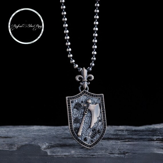 Handmade Sterling Silver Ax Necklace: Turkish Cubic Zirconia Pendant