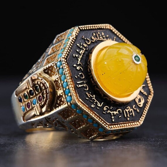 Handmade Sterling Silver Ring with Yellow Amber Stone