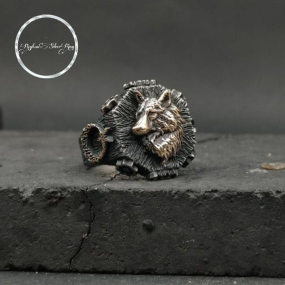 Handmade Sterling Silver Wolf Ring: Turkish Gokturkish Design