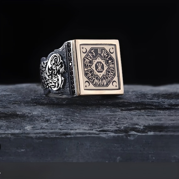 Handmade 925 Sterling Silver Oghuz Khan Seal Ring: Turkish Crescent Star