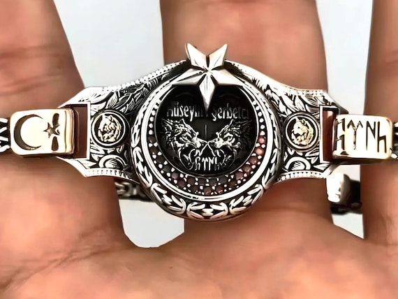 Sterling Silver 925 Crescent Star Men's Bracelet – Personalized Name Initial Design Option