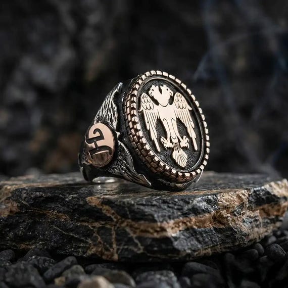 Double Headed Eagle Ring, Sterling Silver Ottoman Signet