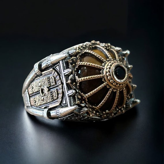 Sterling Silver Tiger Eye Men's Ring: Ottoman Turkish Style