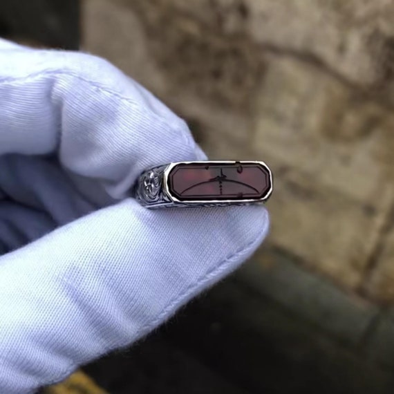 Men's Silver Ring with Agate Stone - 925 Sterling - Gift for Father