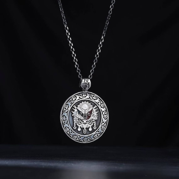 Engraved Ottoman Flag Sterling Silver Locket Necklace - 4cm Pendant