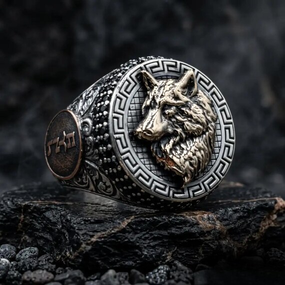 Personalized Wolf 925 Sterling Silver Ring Men Gokturk Turkish Symbol Crescent Star
