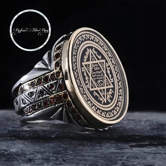 Oval Seal of Solomon Ring: Red Topaz 925K Sterling Silver Talisman